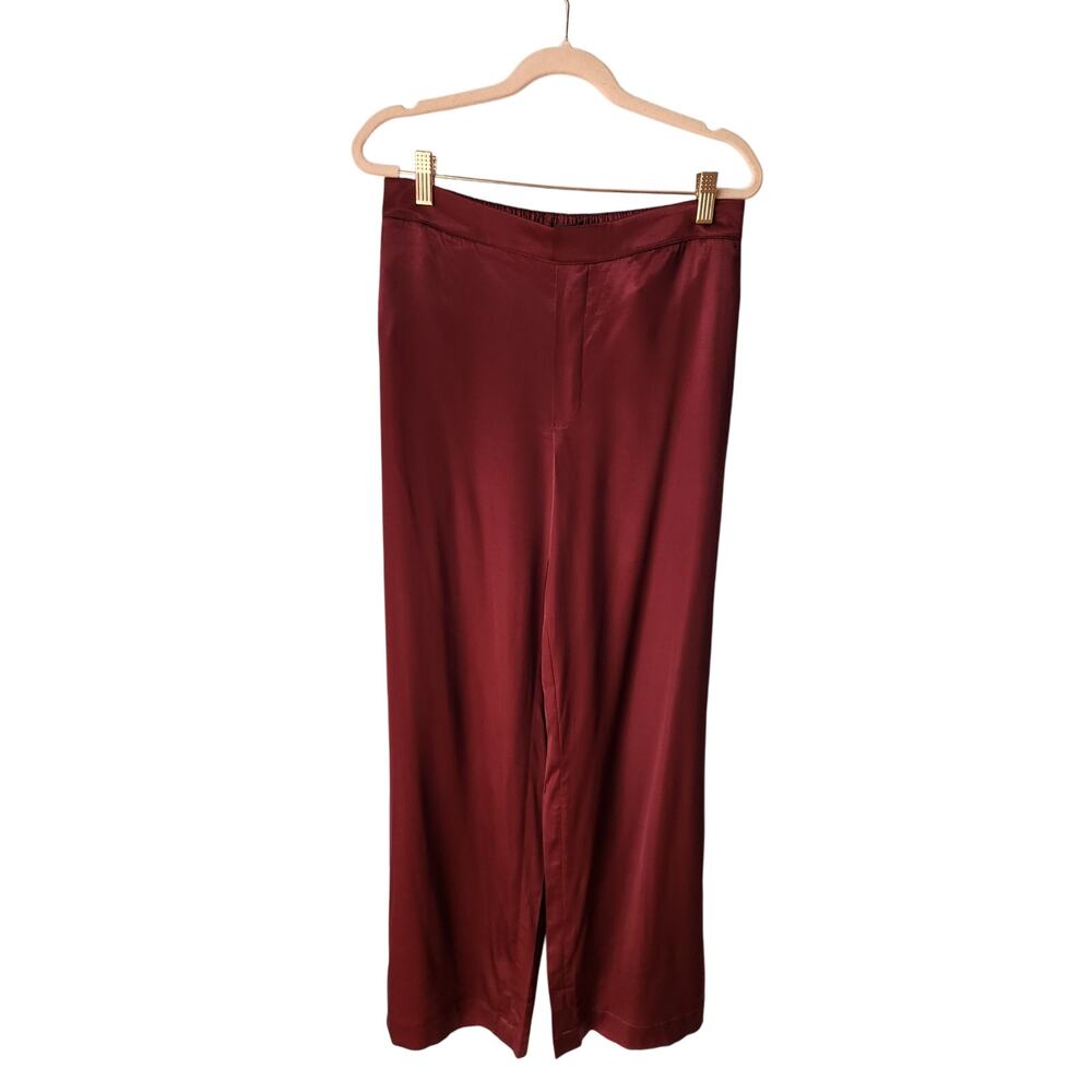 NWT Madewell Pull-On Straight Pants in Stretch Satin Wide Leg Burgundy S *Flaw